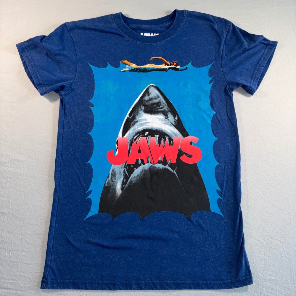 Universal Studios Jaws Movie Poster Graphic T-Shirt Blue Heathered Mens Small